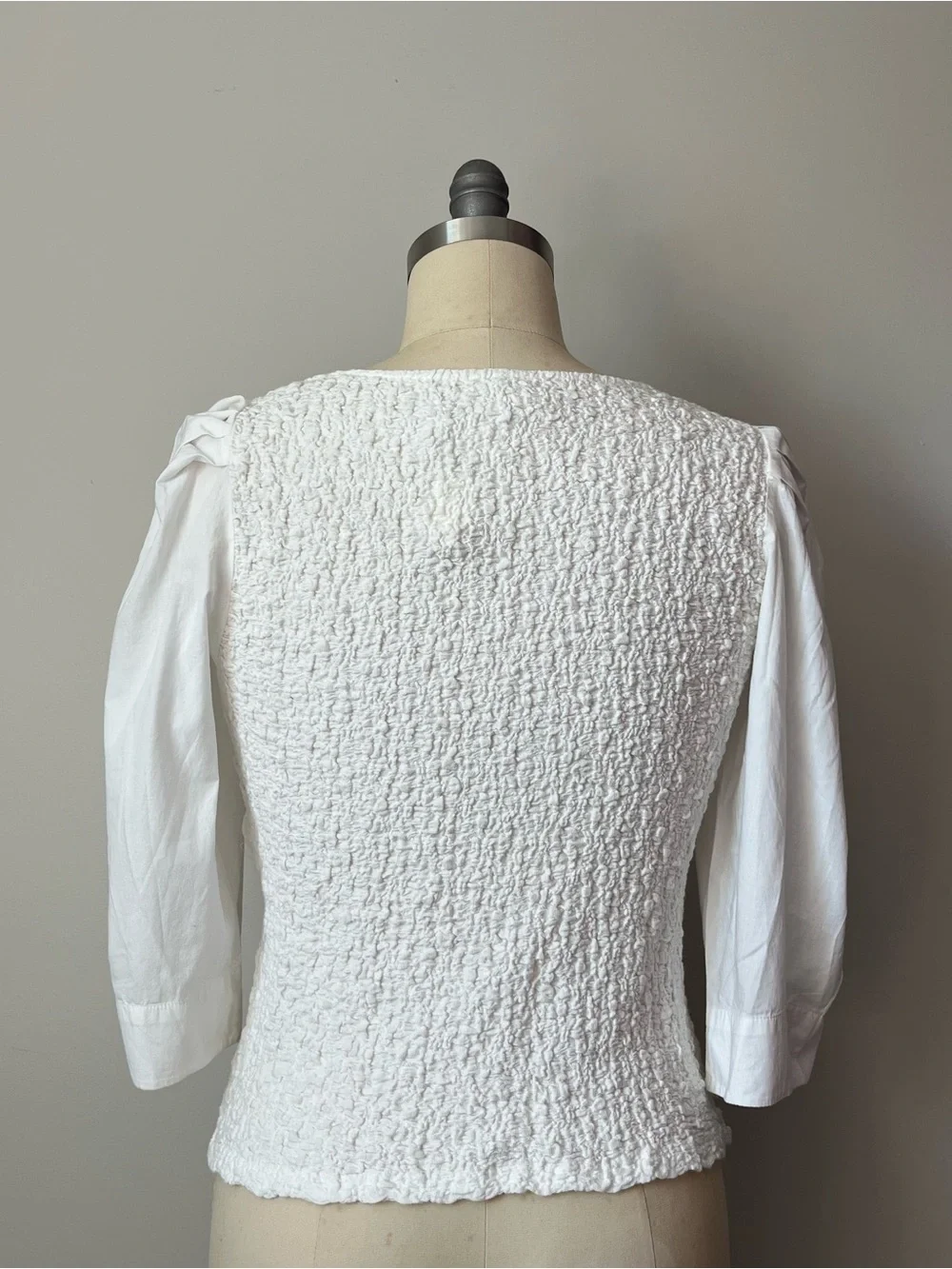 Anthropologie White Puff Sleeve Textured Button-Front Top